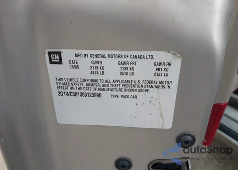 2006 Chevrolet Impala Lt из США, поврежденный, VIN 2G1WC581369123990